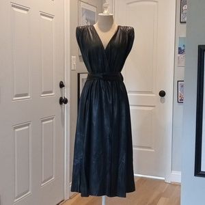 Zara Vegan Leather Black Faux Wrap Midi Dress Size XS